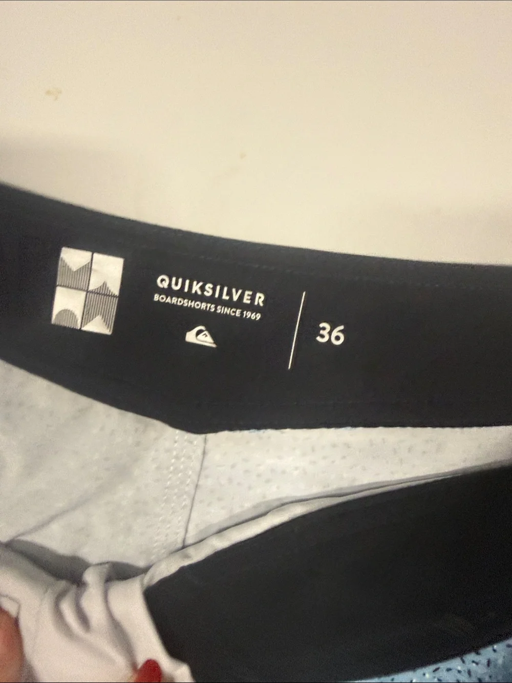 Quiksilver Light Blue Patterned Swim Shorts with Navy Waistband